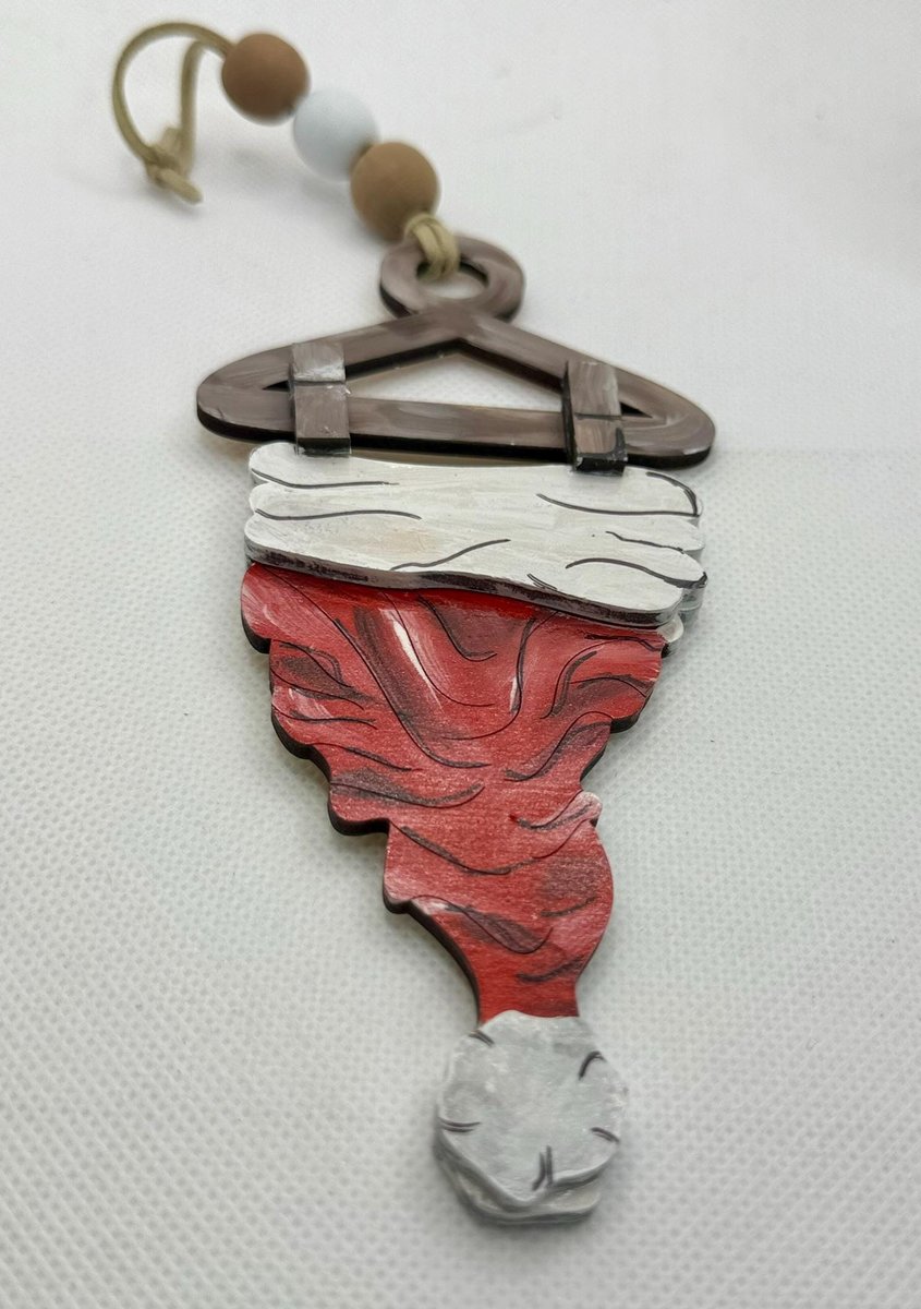 Hand-Painted Wooden Santa Hat Ornament – Rustic Christmas Tree Decoration