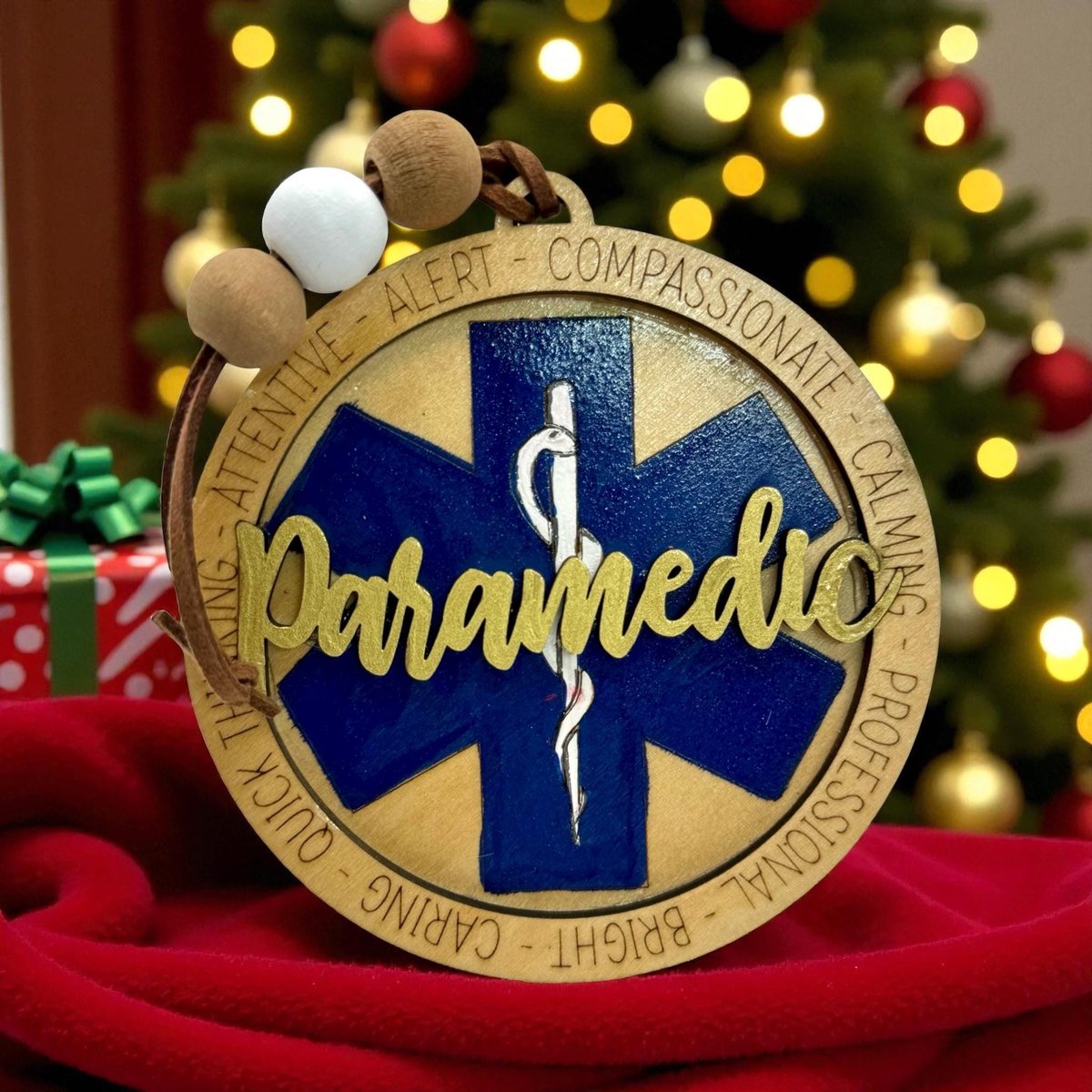 Paramedic Ornament – Laser Cut & Hand Painted EMT Gift | Star of Life Christmas Ornament | EMS Appreciation Gift | First Responder Decor