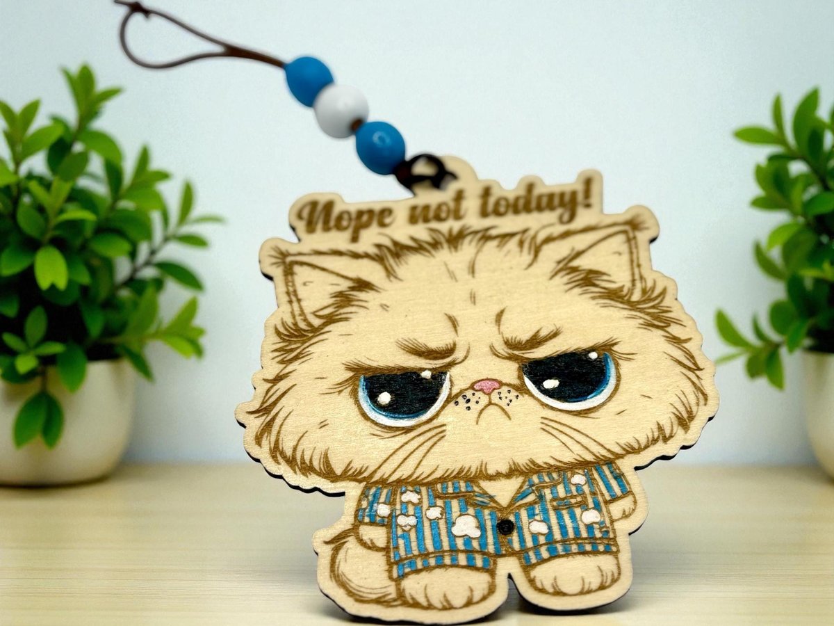 Funny Grouchy Cat Ornament – “Nope Not Today” Pajama Cat Christmas Ornament | Lazy Day Gift | Cute Cat Lover Decor | Handmade Wood Ornament