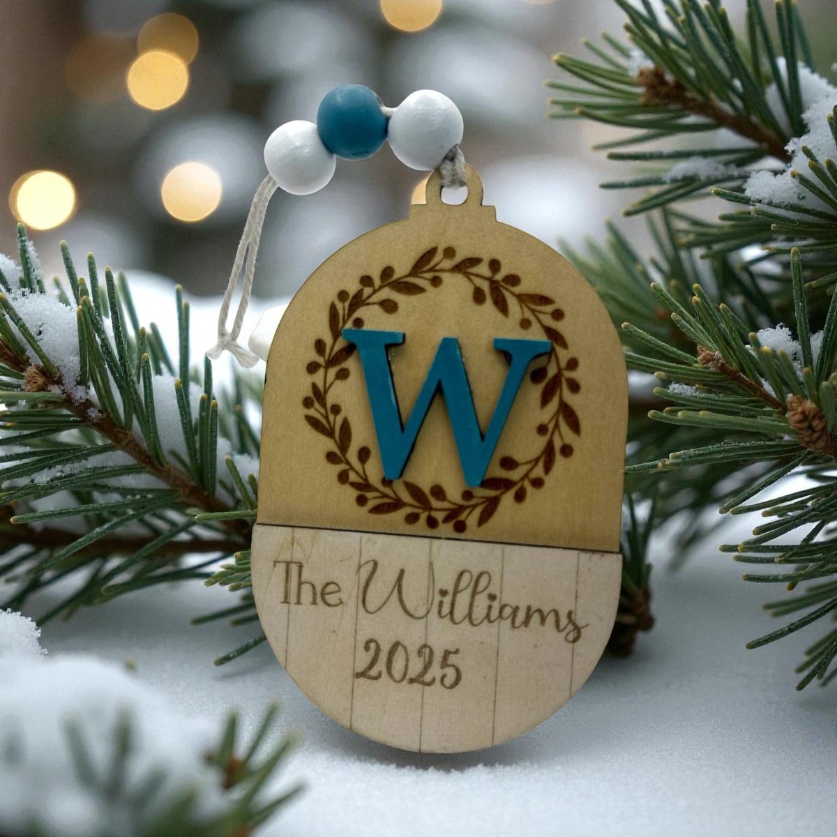 Personalized Family Ornament 2025 Custom Last Name Christmas Ornament | Engraved Wood Ornament with Initial | Rustic Farmhouse Holiday Decor