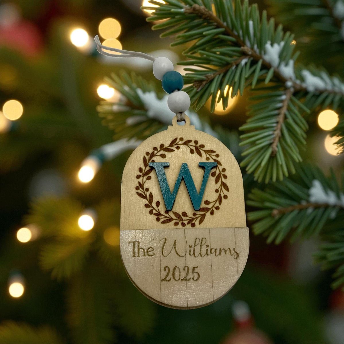 Personalized Family Ornament 2025 Custom Last Name Christmas Ornament | Engraved Wood Ornament with Initial | Rustic Farmhouse Holiday Decor
