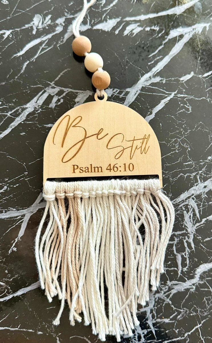 Be Still Psalm 46:10 Ornament – Christian Macrame Ornament w Wooden Engraved Top | Faith Ornament | Religious Gift | Inspirational Decor