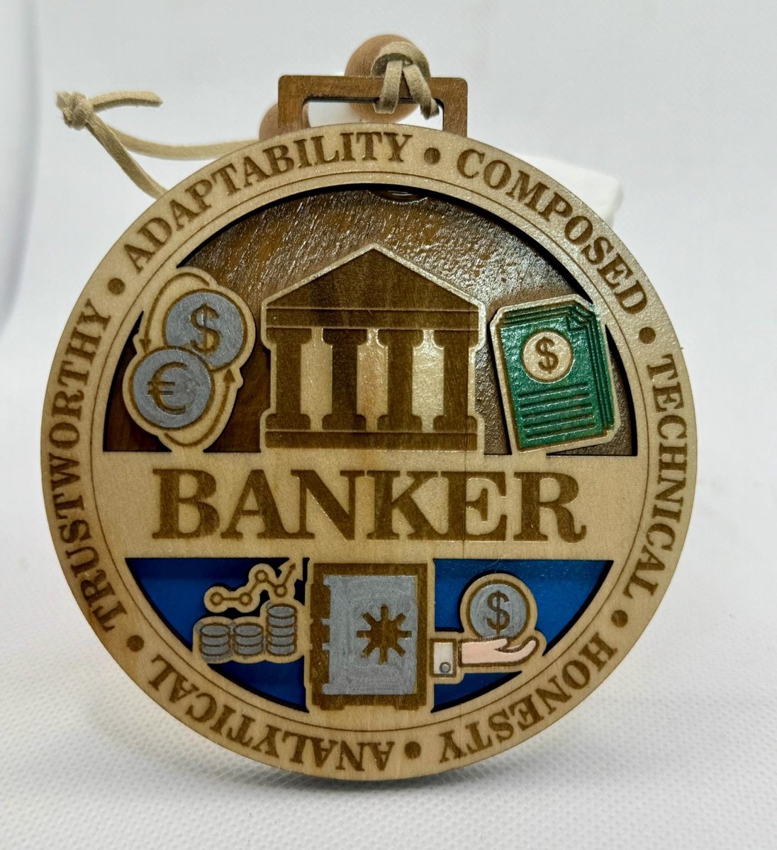 Hand-Painted Banker Christmas Ornament – Wooden Finance Holiday Decor