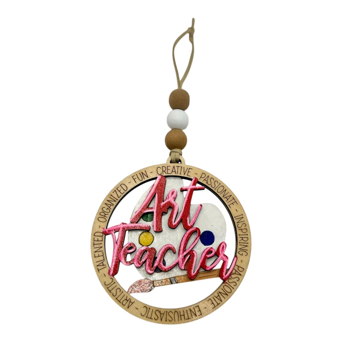 Art Teacher Christmas Ornament Hand-Painted Wooden Ornament w/ Paint Palette and Brush | Teacher Appreciation Gift | Creative Educator Decor