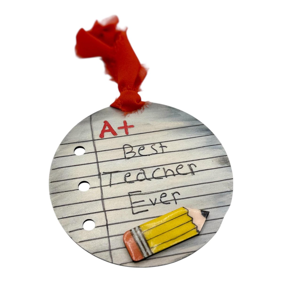 Best Teacher Ever Christmas Ornament – Hand-Painted Wooden Teacher Ornament with Pencil Design | Teacher Appreciation or End-of-Year Gift