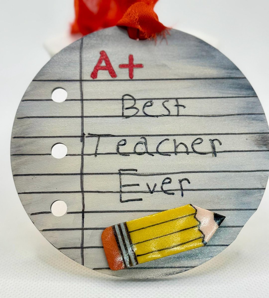 Best Teacher Ever Christmas Ornament – Hand-Painted Wooden Teacher Ornament with Pencil Design | Teacher Appreciation or End-of-Year Gift