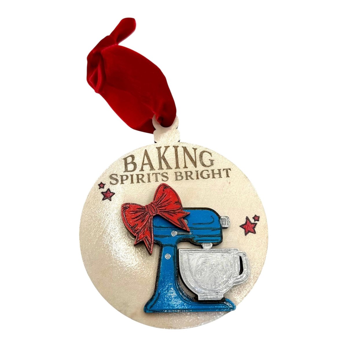 Hand-Painted Mixer Christmas Ornament – "Baking Spirits Bright" Wooden Decor