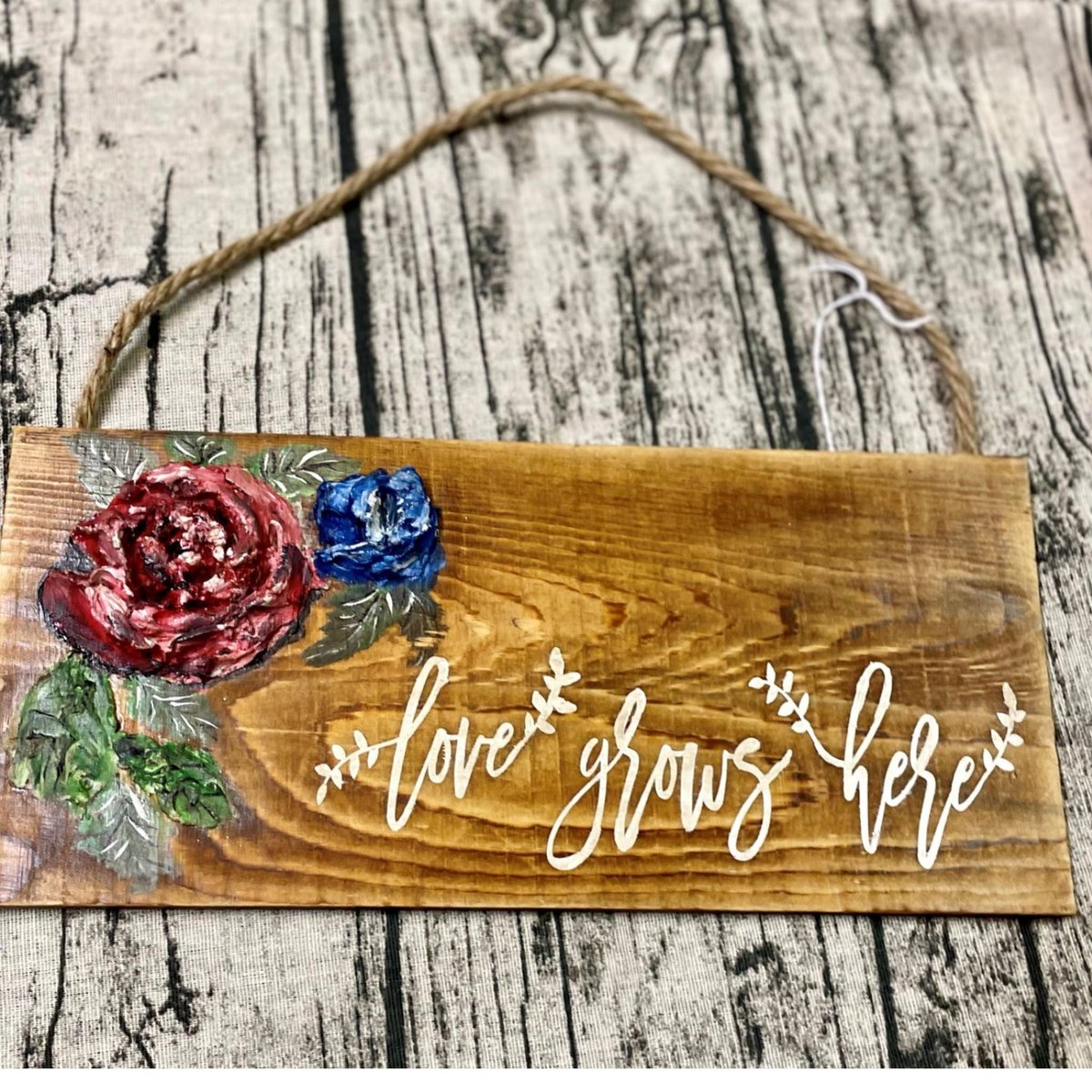 Love Grows Here Raised Flower Wood Hanging Sign