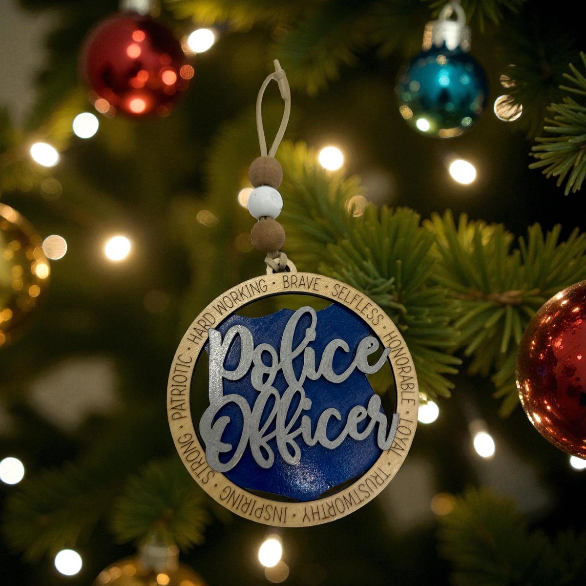 Police Officer Ornament – Thin Blue Line Christmas | Law Enforcement Gift | Police Badge Ornament | First Responder Appreciation Decor