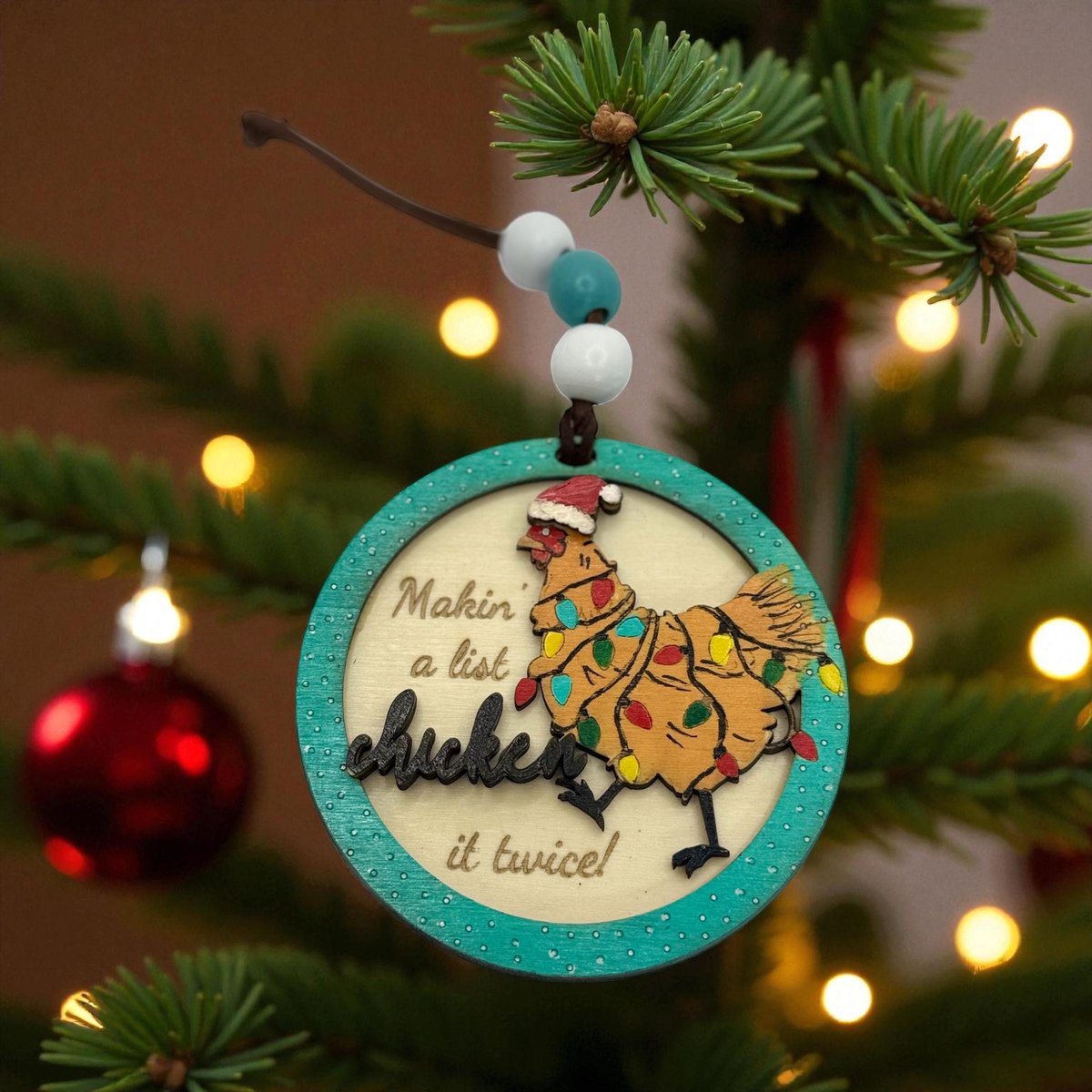 Funny Chicken Christmas Ornaments “Making a List, Chicken It Twice” Farmhouse Holiday Decor | Santa Chicken | Gift for Chicken Lovers
