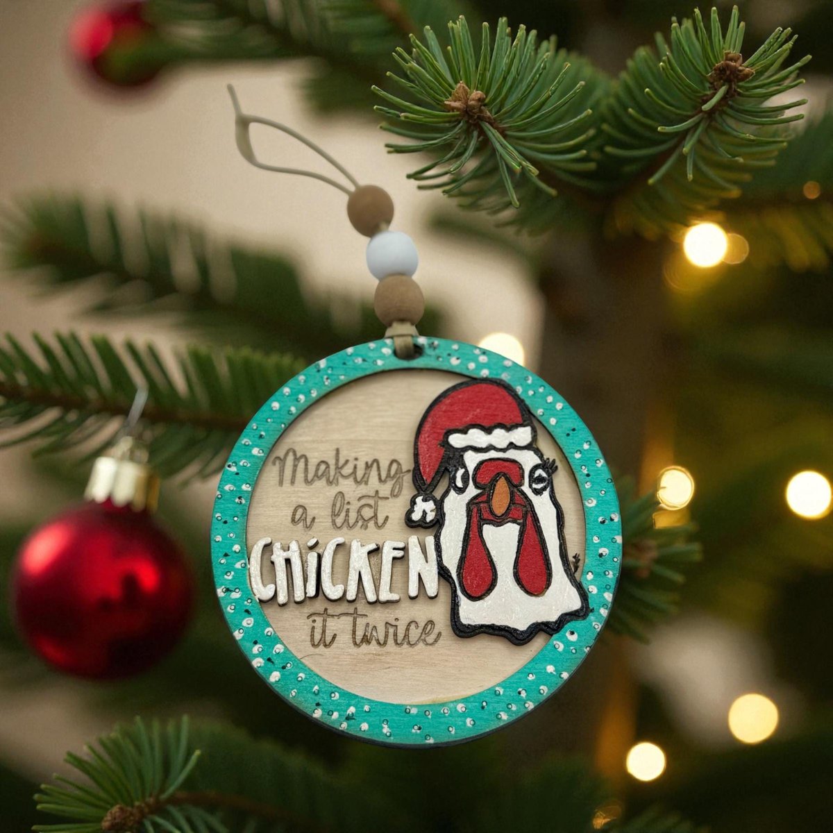 Funny Chicken Christmas Ornaments “Making a List, Chicken It Twice” Farmhouse Holiday Decor | Santa Chicken | Gift for Chicken Lovers