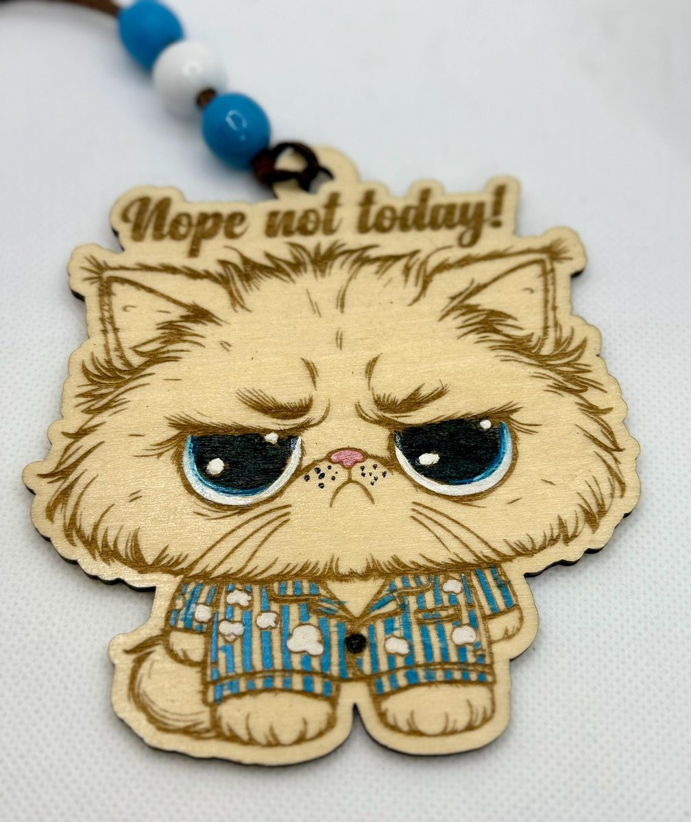 Funny Grouchy Cat Ornament – “Nope Not Today” Pajama Cat Christmas Ornament | Lazy Day Gift | Cute Cat Lover Decor | Handmade Wood Ornament