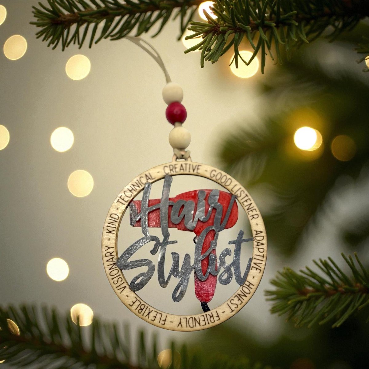 Hair Stylist Ornament – Hairdresser Christmas Ornament | Salon Gift for Hairstylist | Hair Dryer Ornament | Cosmetologist Gift | Salon Decor