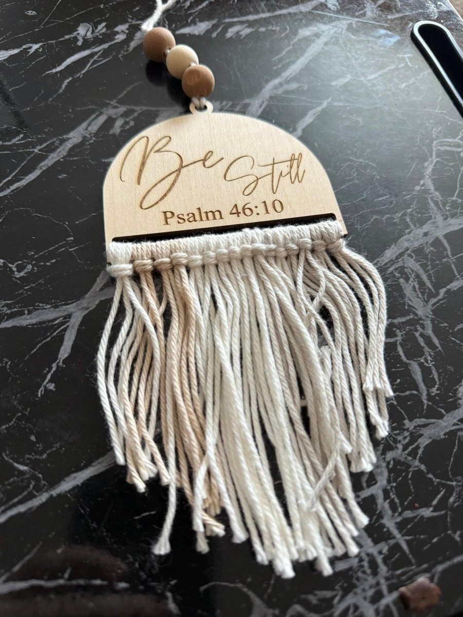 Be Still Psalm 46:10 Ornament – Christian Macrame Ornament w Wooden Engraved Top | Faith Ornament | Religious Gift | Inspirational Decor