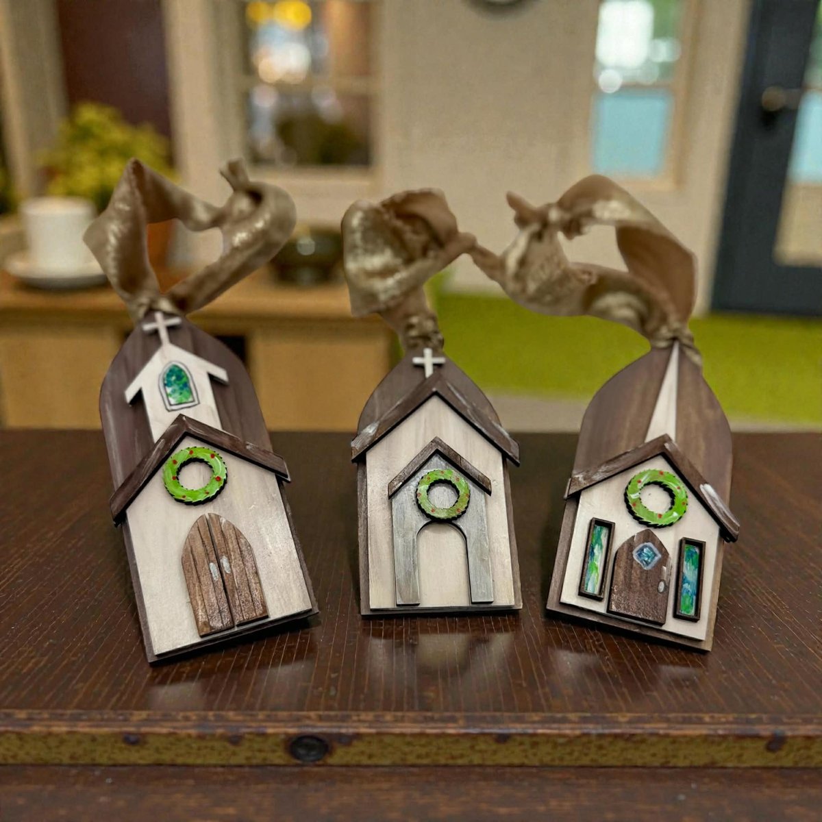 Rustic Church Christmas Ornament | Handmade Church Decor, Farmhouse Holiday | Stained Glass Window | Christian Gift | Religious Tree Decor