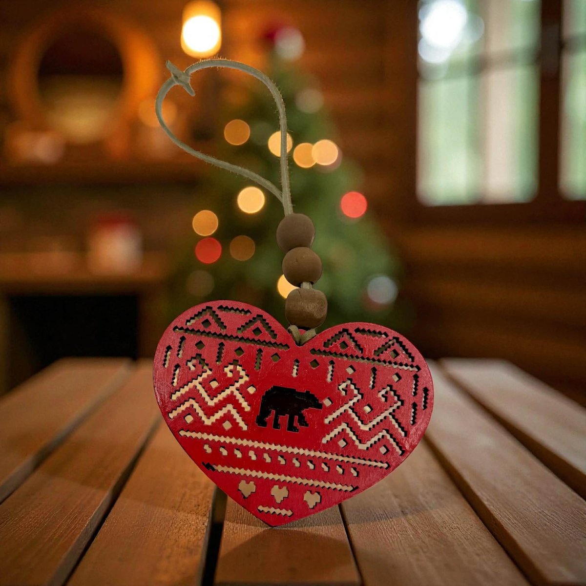Rustic Bear Heart Ornament | Nordic Christmas Ornament | Cabin Decor | Wooden Holiday Ornament | Lodge Style Ornament | Cozy Winter Gift