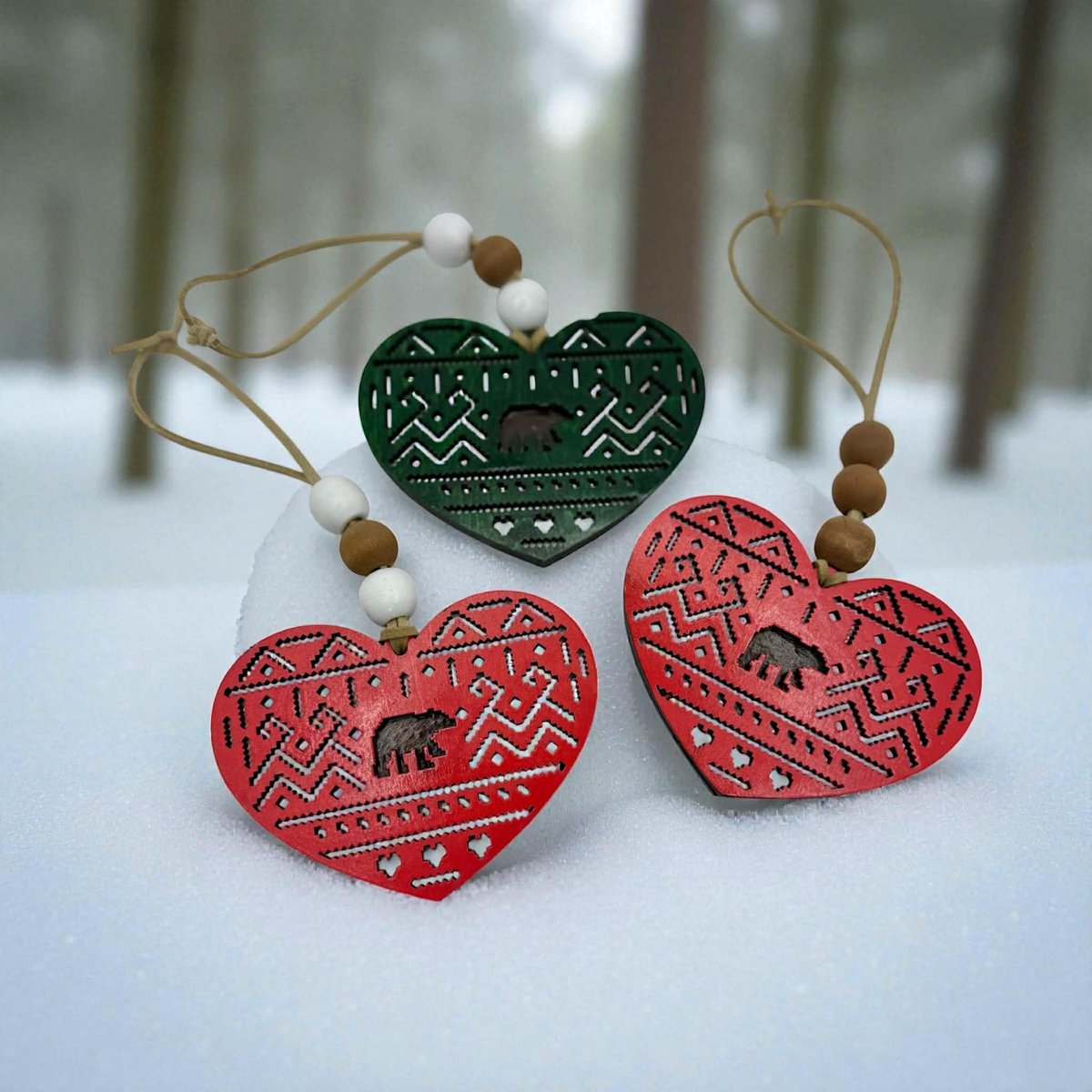 Rustic Bear Heart Ornament | Nordic Christmas Ornament | Cabin Decor | Wooden Holiday Ornament | Lodge Style Ornament | Cozy Winter Gift