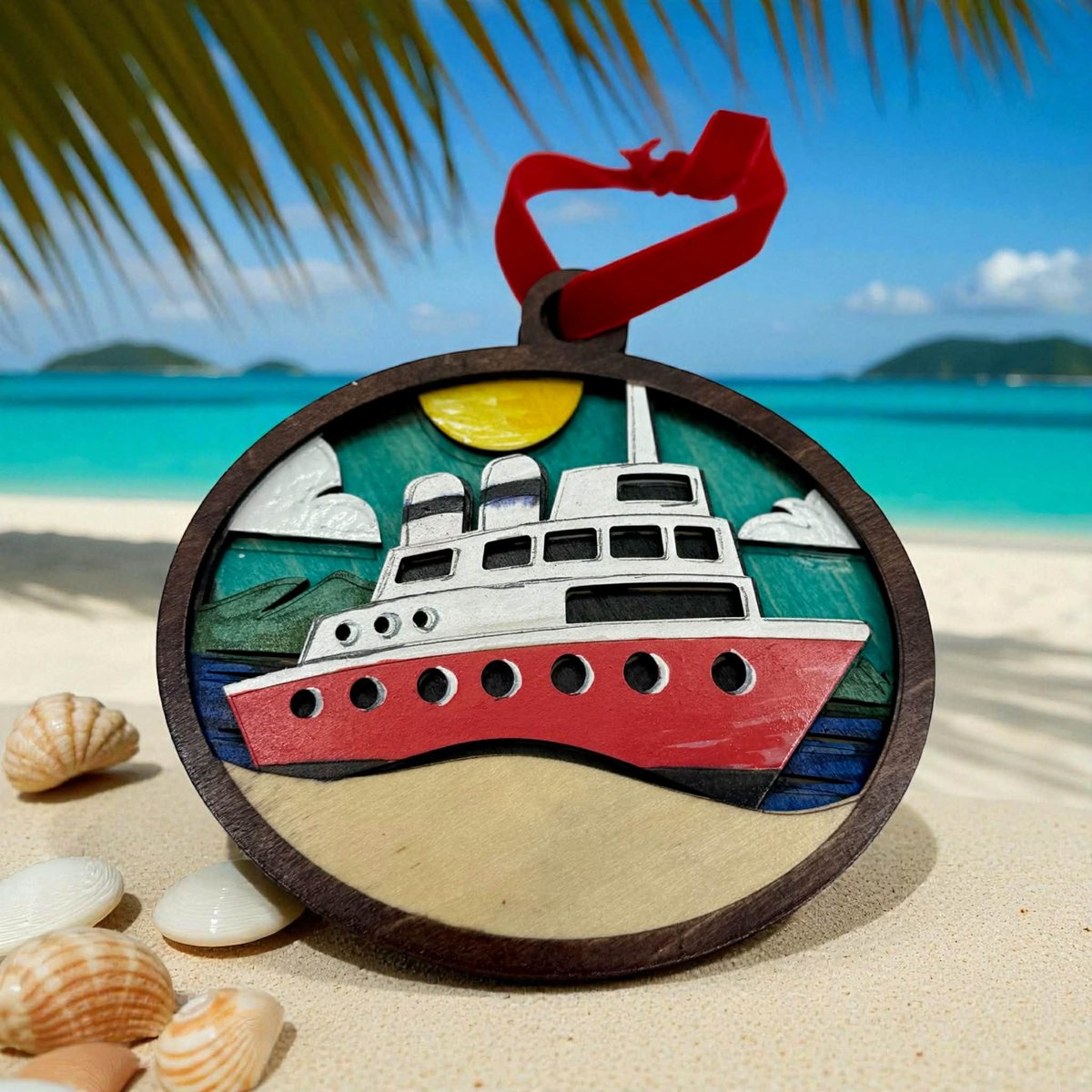 Cruise Ship Ornament | Beach Vacation Ornament | Wooden Cruise Christmas Ornament | Tropical Travel Keepsake | Cruise Lover| Ocean Decor