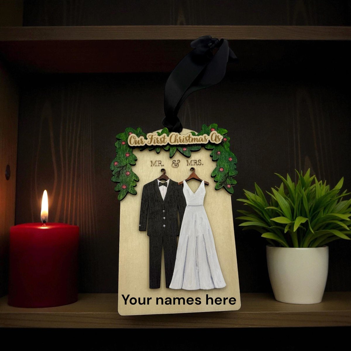 Our First Christmas as Mr. & Mrs. Ornament – Personalized Wedding Couple Ornament, Bride/ Groom MDF Christmas Keepsake, Newlywed Gift