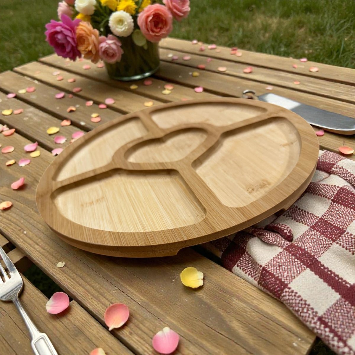 Heart-Shaped Center Charcuterie Board w/Clear Locking Lid — Round Bamboo Serving Tray for Cheese, Snacks & Parties | Gift for Entertainers