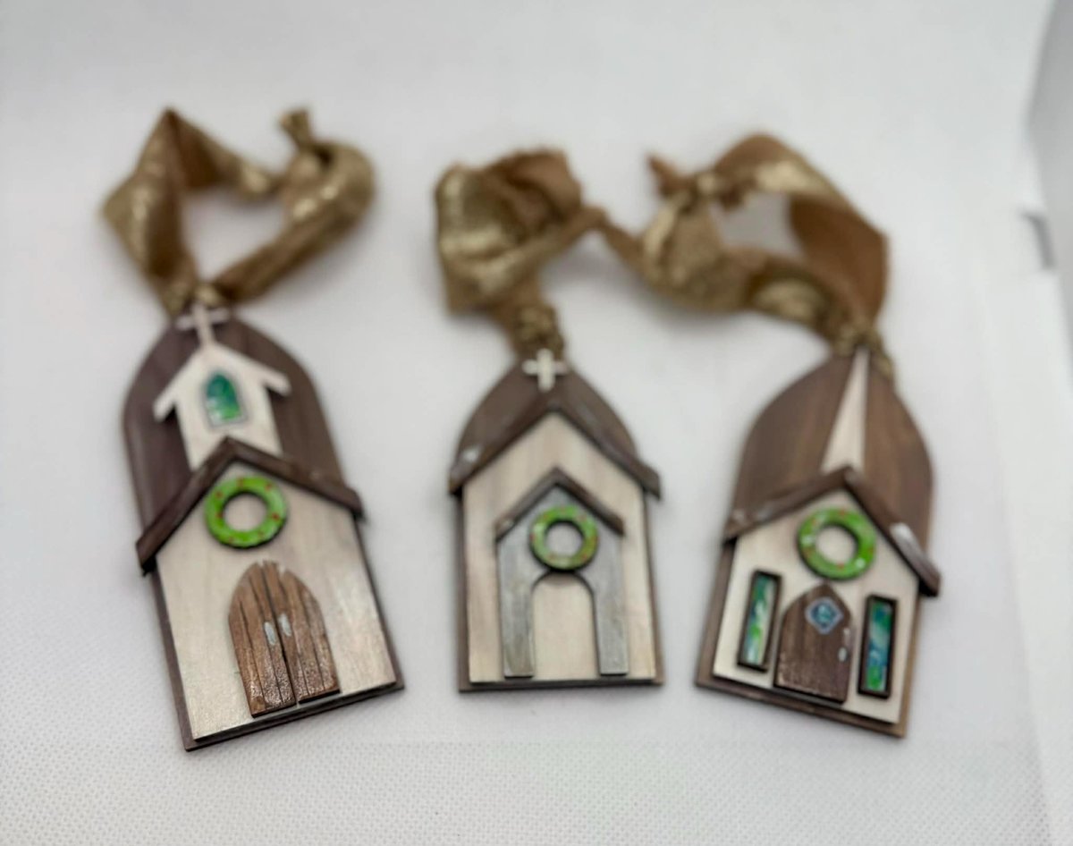 Rustic Church Christmas Ornament | Handmade Church Decor, Farmhouse Holiday | Stained Glass Window | Christian Gift | Religious Tree Decor