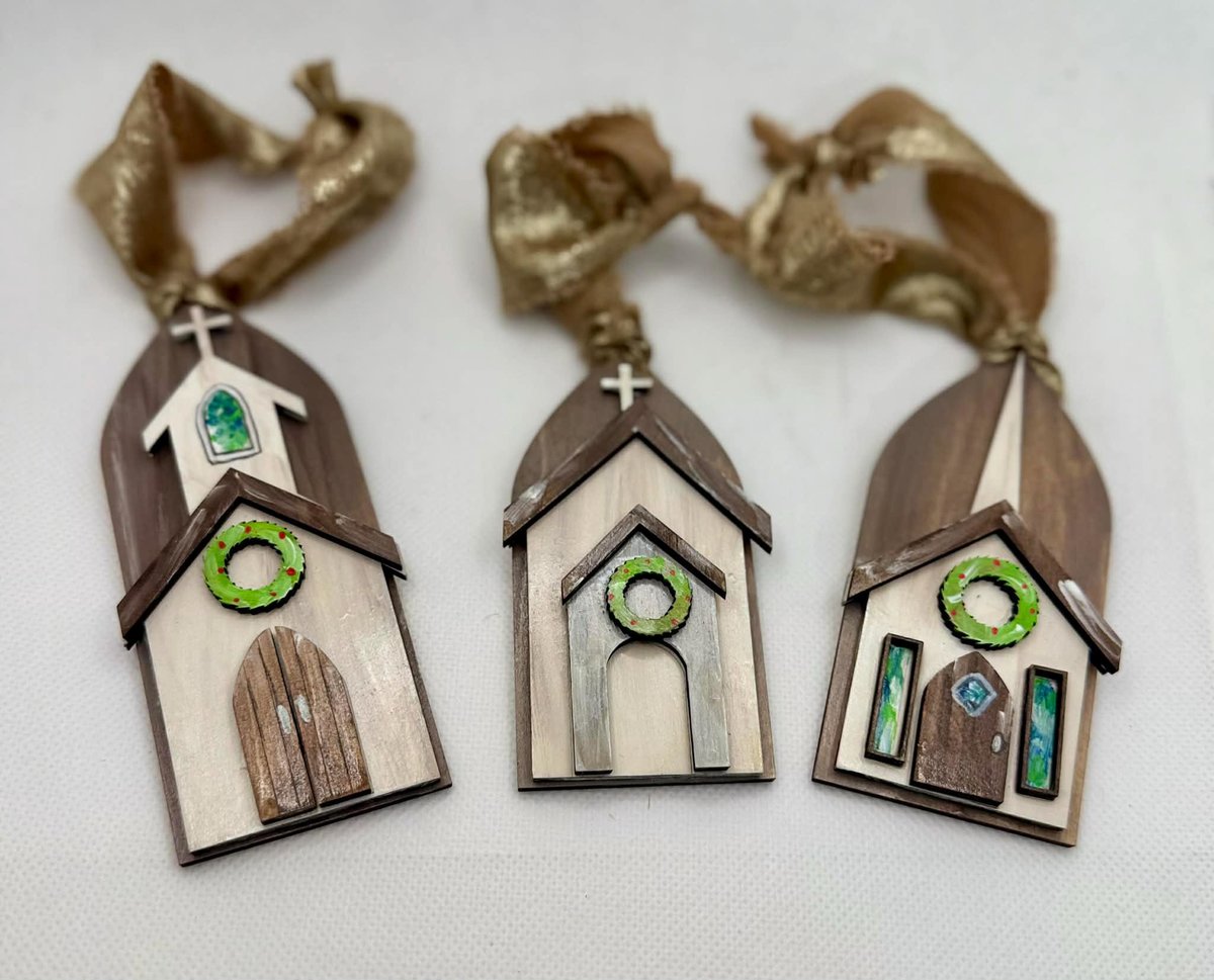 Rustic Church Christmas Ornament | Handmade Church Decor, Farmhouse Holiday | Stained Glass Window | Christian Gift | Religious Tree Decor