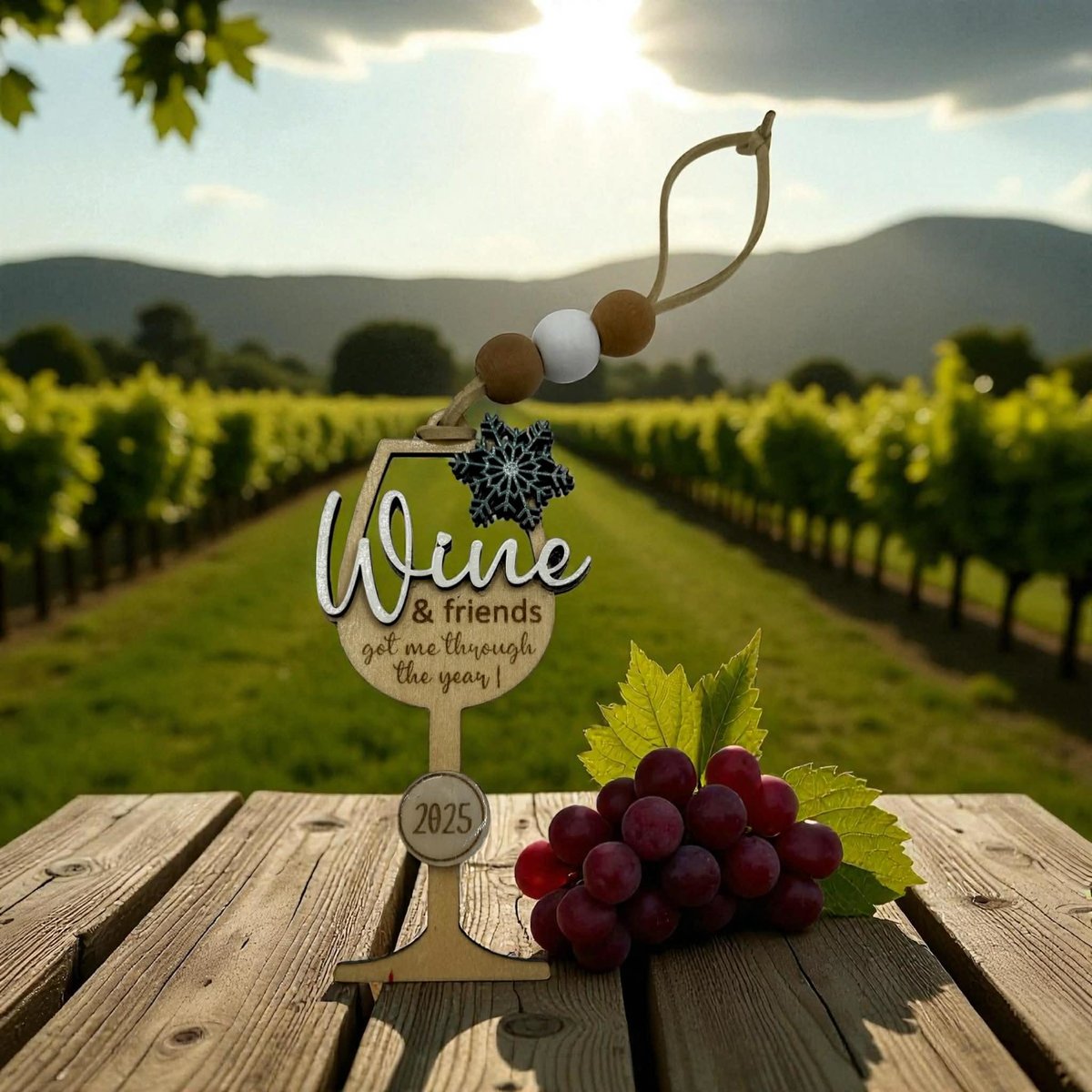 Wine Ornament | Wine & Friends Got Me Through the Year | Funny Wine Lover Gift | Wooden Wine Glass/ Friend Gift | Wine Decor