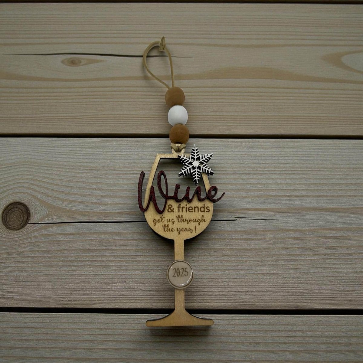 Wine Ornament | Wine & Friends Got Me Through the Year | Funny Wine Lover Gift | Wooden Wine Glass/ Friend Gift | Wine Decor
