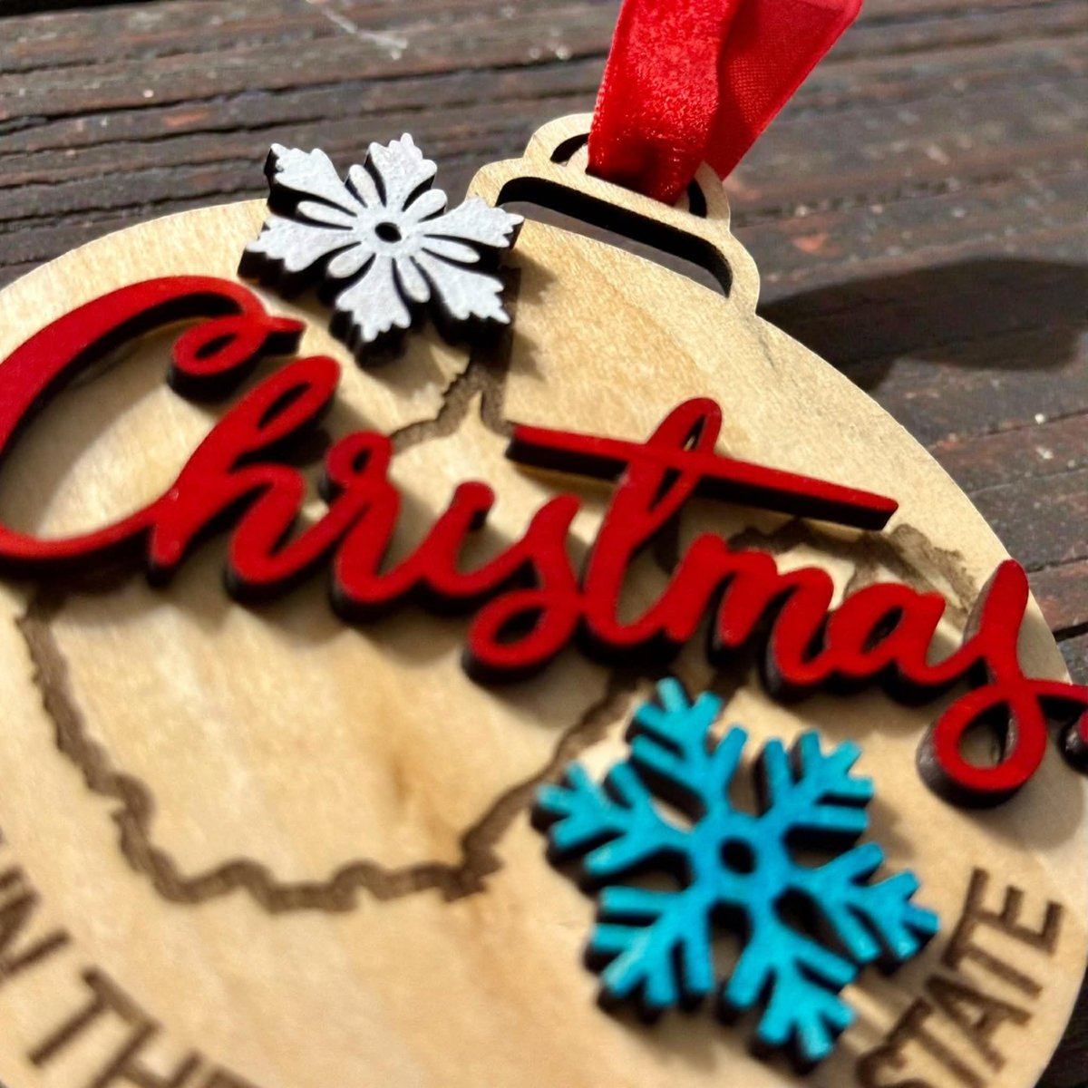 West Virginia Christmas Ornament – Merry in the Mountain State – Laser Cut Wood Ornament – State Pride Holiday Décor – WV Gift Idea