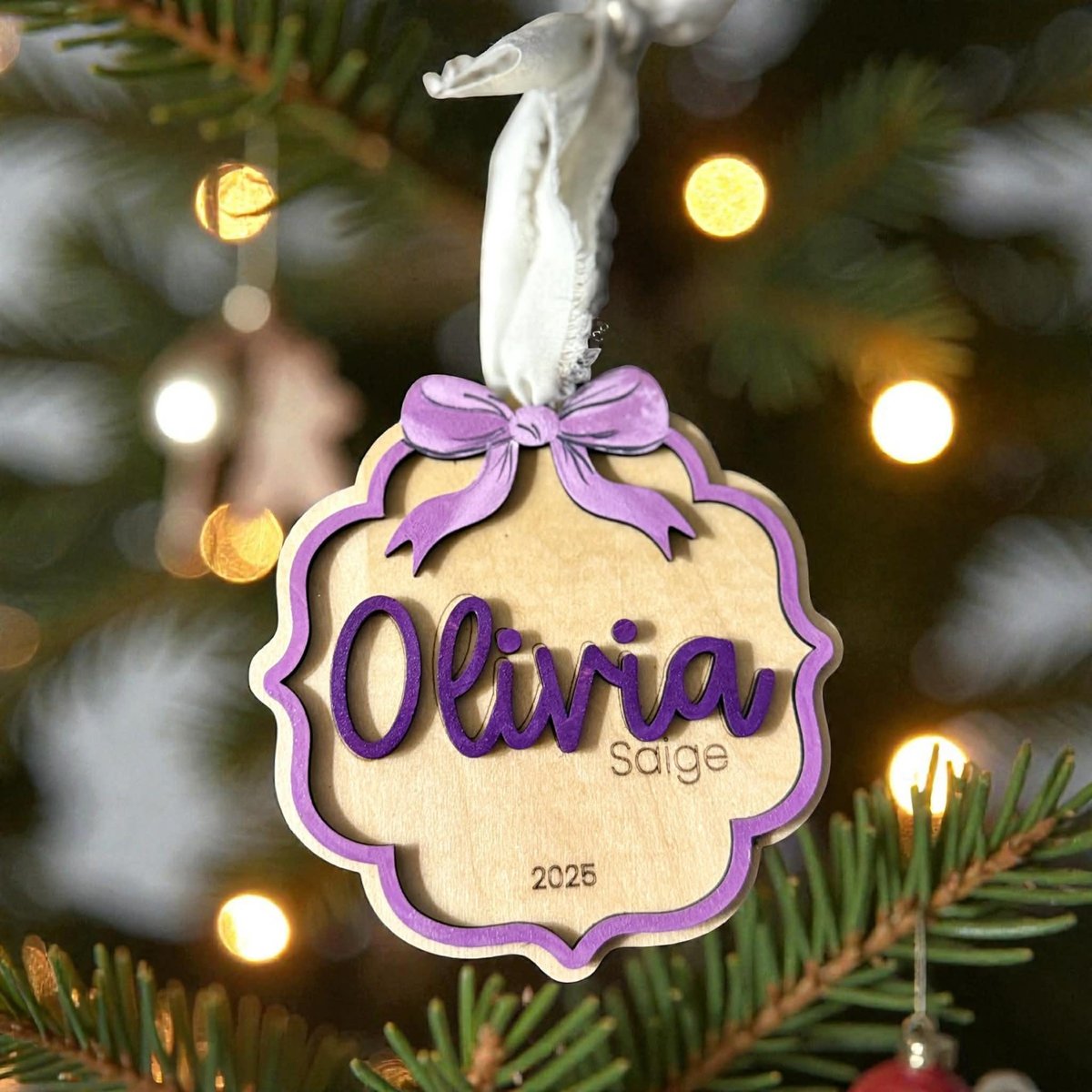 Personalized Name Christmas Ornament – Custom Baby Ornament w/ Bow First Christmas Gift – Custom Tree Decoration – Kids Name Ornament 2025