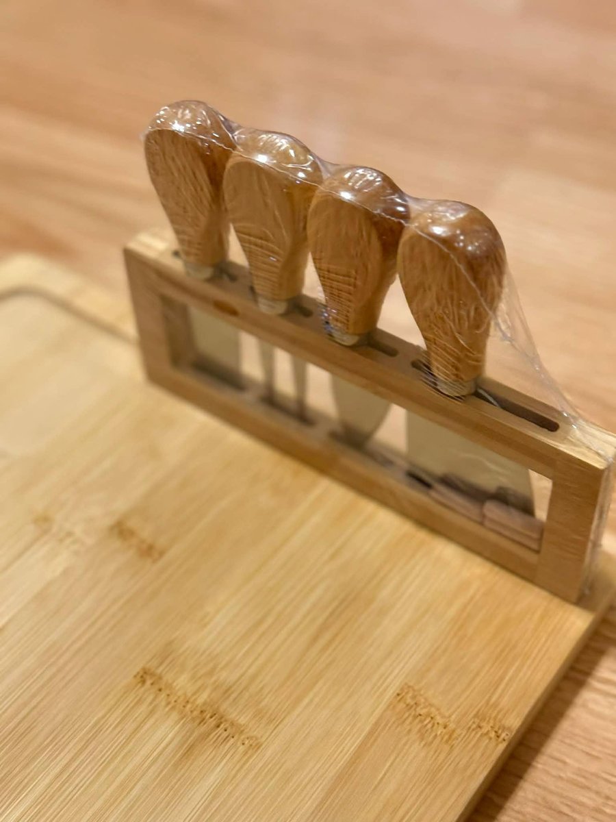 Bamboo Charcuterie Board w/Cheese Knives Set – Personalized Serving Board – Engraved Cheese Board w/Utensils – Housewarming Gift