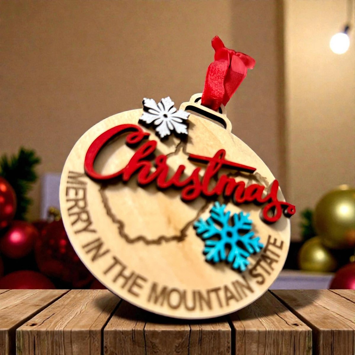 West Virginia Christmas Ornament – Merry in the Mountain State – Laser Cut Wood Ornament – State Pride Holiday Décor – WV Gift Idea