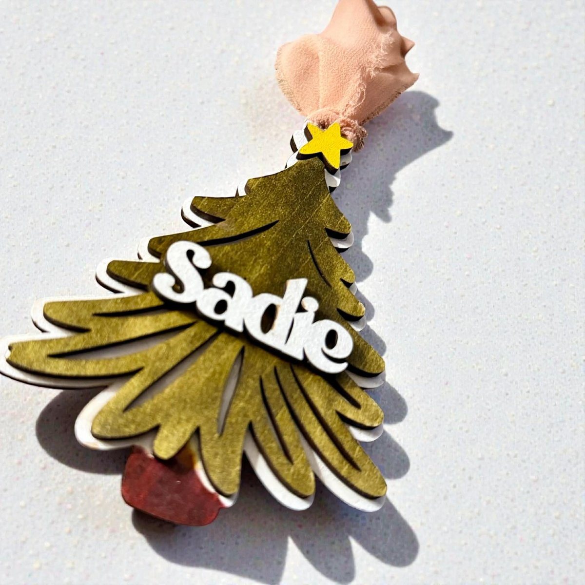 Custom Name Tree Ornament – Kids Christmas Gift – Wooden Layered Ornament with Star – Holiday Keepsake Decoration”