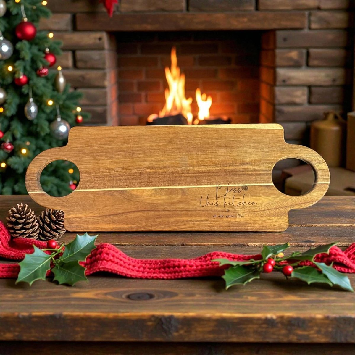 Engraved Wooden Charcuterie Board | “Bless This Kitchen” Serving Board | Cheese & Snack Tray | Farmhouse Kitchen Gift