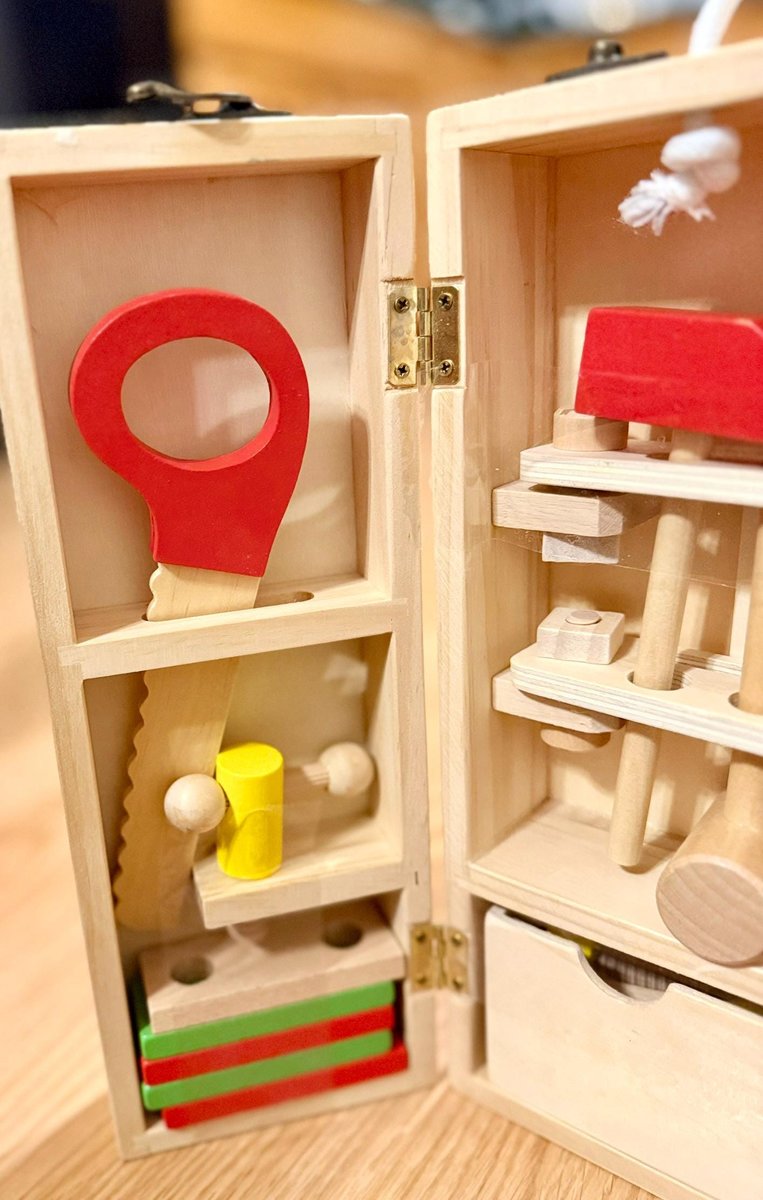 Wooden Kids Tool Kit Box | Montessori Wooden Tool Set for Toddlers | Pretend Play Toy Tool Box | Educational Toy Gift for Kids