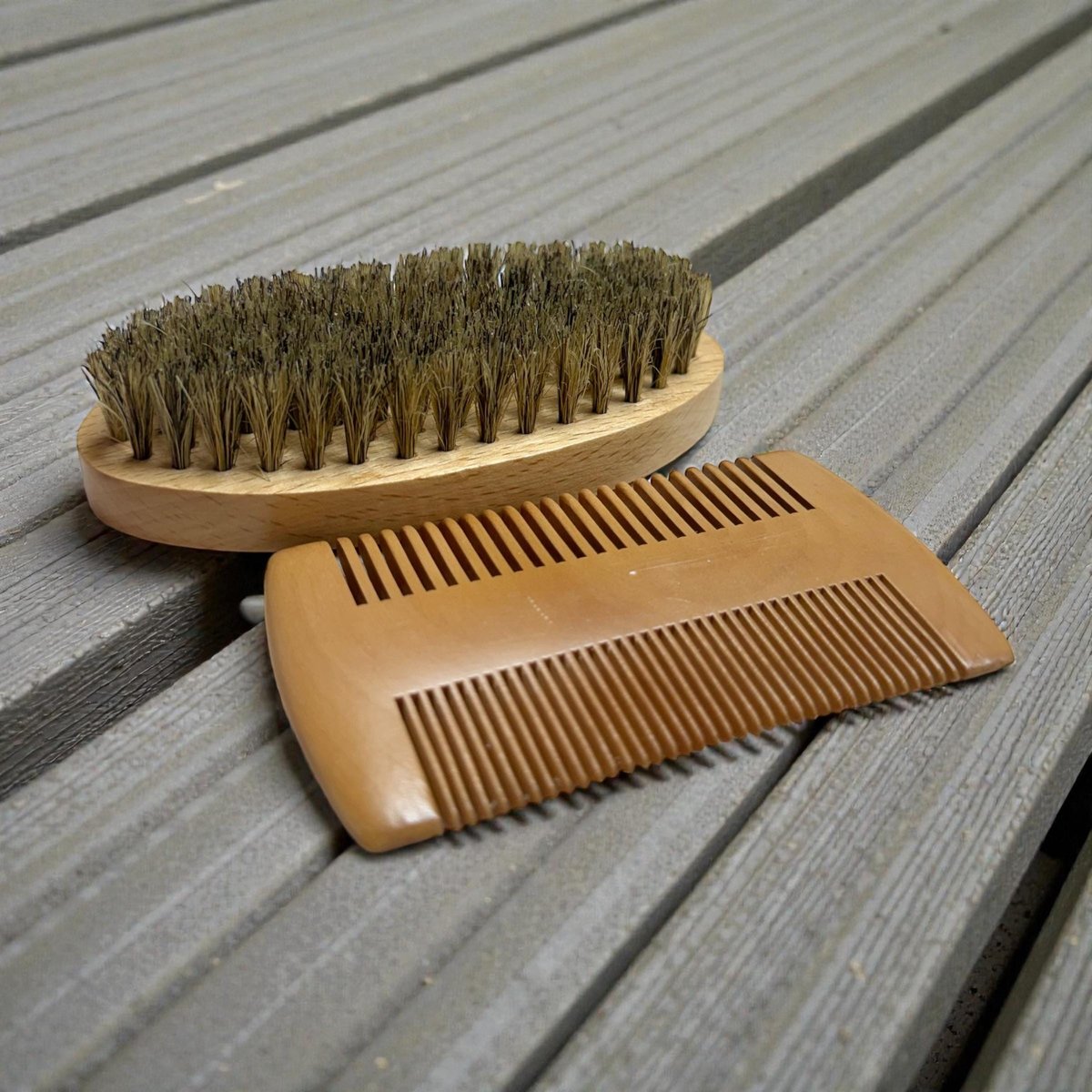 Wooden Beard Brush & Comb Set | Funny Beard Grooming Gift | Natural Beard Care Tool | Gift for Bearded Men | Touch My Beard