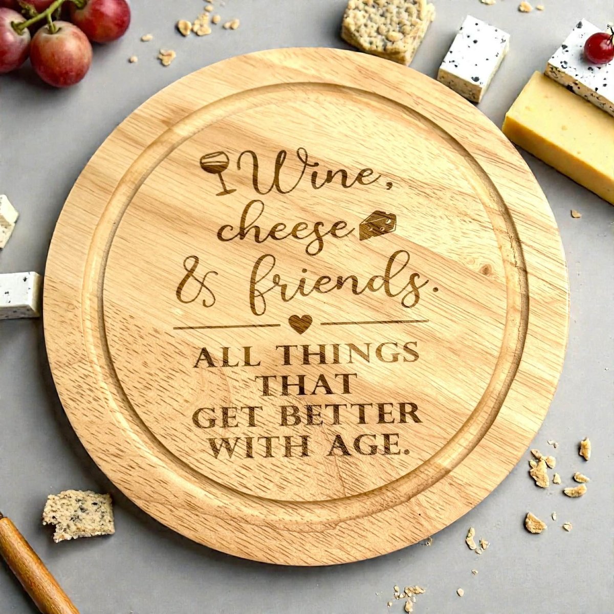 Personalized Engraved Cheese Board with Tools | Round Charcuterie Board Tray | Bamboo Cheese Board Gift | Housewarming Serving Board