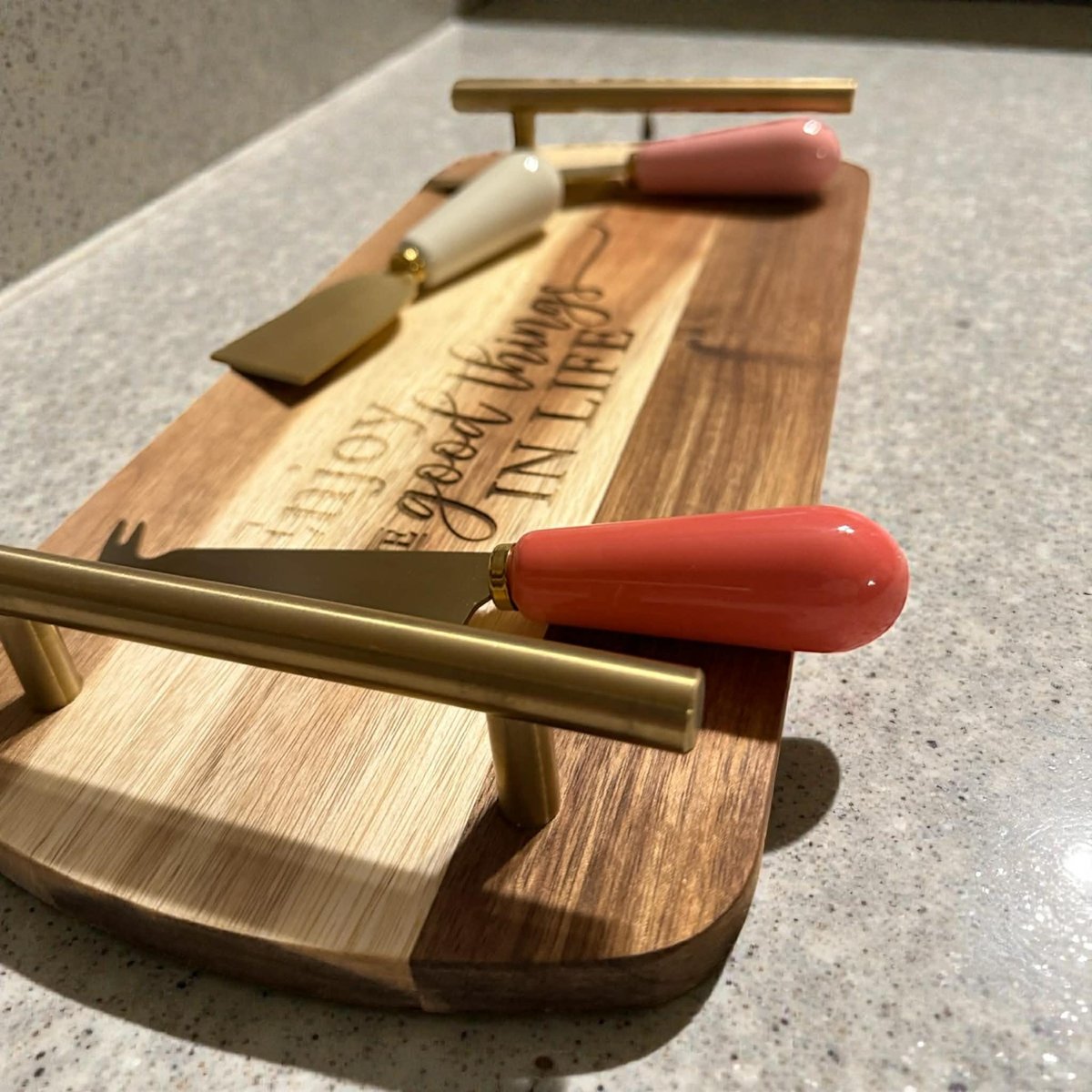 Engraved Charcuterie Board with Cheese Knives | Wooden Serving Tray | Cheese Board Gift Set | Housewarming & Wedding Gift