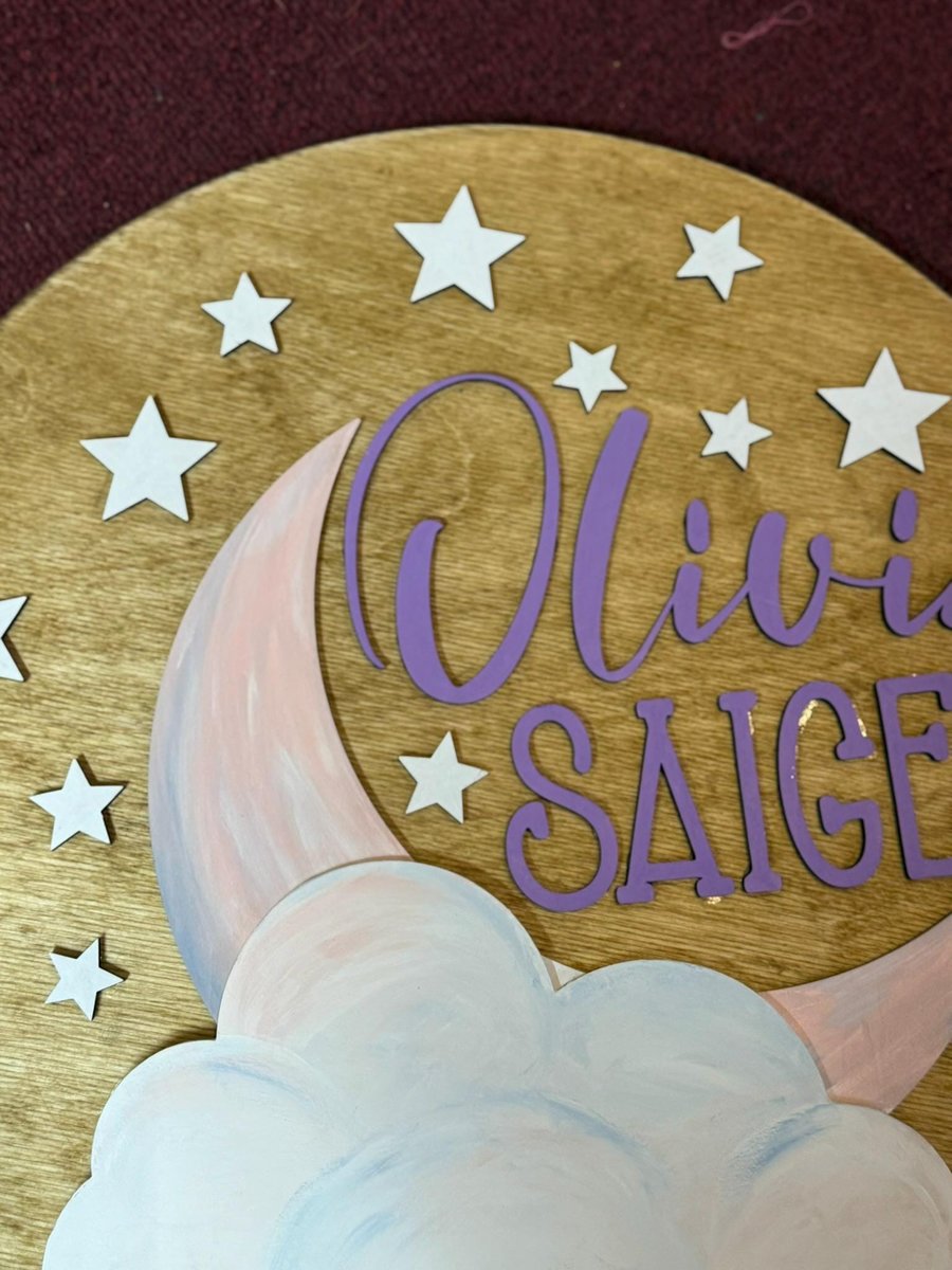 Custom Baby Name Sign | Hand Painted Nursery Wall Decor | Moon & Stars Baby Room Sign | Personalized Baby Name Plaque | Nursery Decor