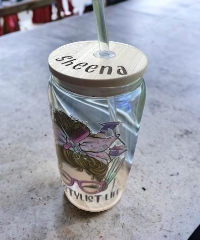 Hairstylist Glass Tumbler Cup | Hair Stylist Gift | Salon Cup with Lid | Cosmetology Gift | Hairdresser Coffee Cup