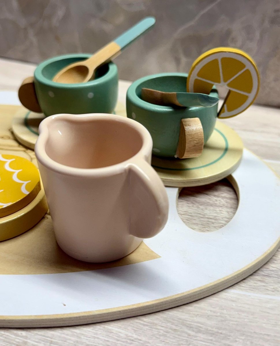 Personalized Wooden Tea Set for Kids | Custom Name Tea Tray | Montessori Pretend Play Toy | Wooden Tea Party Gift for Toddlers