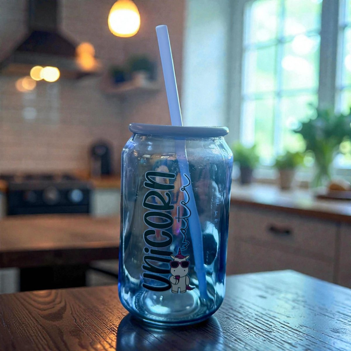 Purple Unicorn Water Glass Can Cup | Custom Name Glass Tumbler with Straw | Cute Kids Unicorn Cup | Iced Coffee Glass | Gift for Girls