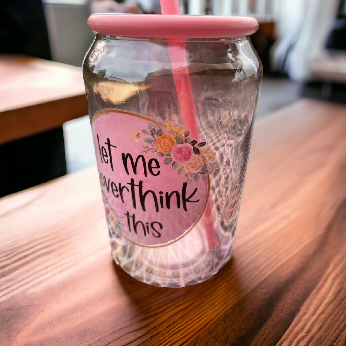 Let Me Overthink This Glass Can Cup | Funny Quote Glass Tumbler with Straw | Aesthetic Iced Coffee Cup | Gift for Overthinkers
