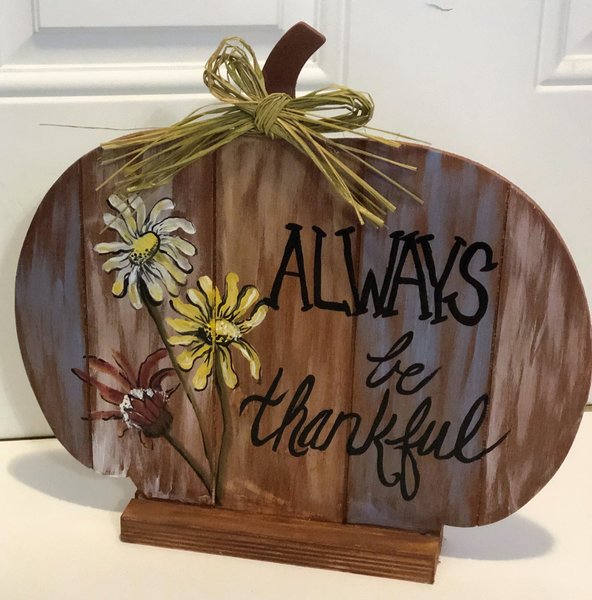 Always Be Thankful Pumpkin Shelf Sitter Sign