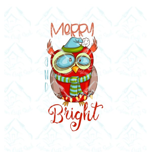 Merry & Bright Christmas Owl/Digital Designs/Sublimation/PNG/