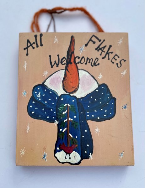 All Flakes Welcome Snowman Wood Sign Shelf Sitter