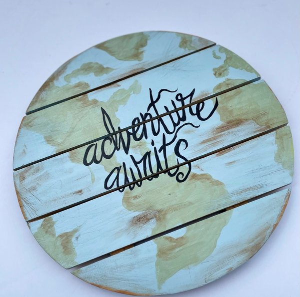 Adventure Awaits World Globe Wooden Sign Decor