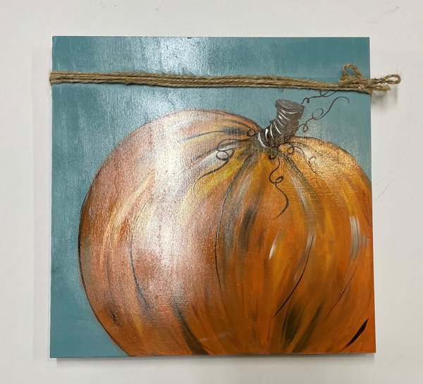 Pumpkin Blue Board Shelf Sitter Sign