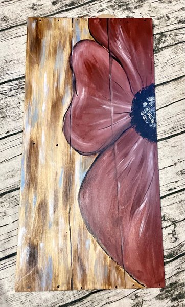 Burgundy Flower Painted Wooden Hanging Wall Decor