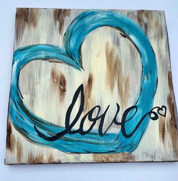 Heart Blue Love Painted Stretched Canvas